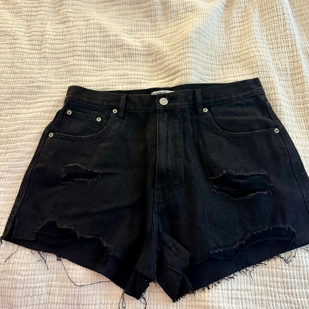 Pull&Bear Black Ripped Jean Shorts